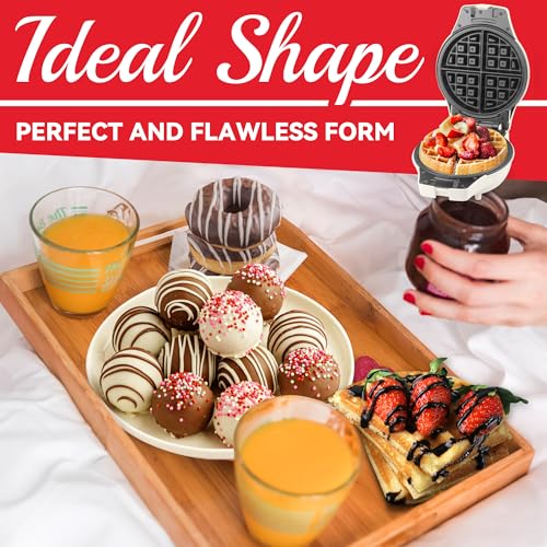 SugarWhisk Thick Belgian Waffle Maker with 3 Removable Plates, 7” Non Stick Belgian Waffle Iron Removable Plates, 3 in 1 Mini Donut Maker Machine, Cake Pop Maker Machine Set with Accessories & Tools