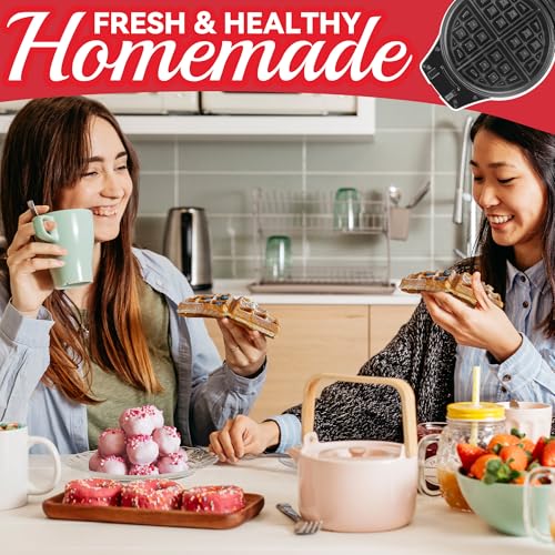 SugarWhisk Thick Belgian Waffle Maker with 3 Removable Plates, 7” Non Stick Belgian Waffle Iron Removable Plates, 3 in 1 Mini Donut Maker Machine, Cake Pop Maker Machine Set with Accessories & Tools