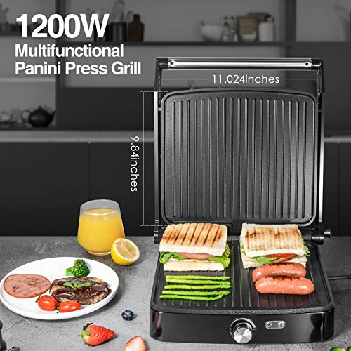OSTBA Panini Press Grill, 4-Slice Sandwich Maker with Nonstick Plates