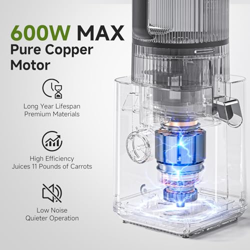 3-IN-1 Cold Press Juicer for Juice, Nut Milk & Sorbet - Self Feeding Juicer Machines with Pre-Cut Blade, 6.5"&100oz Extra Large Chute Fits Whole Fruits & Vegetables, High Yield, Easy Clean