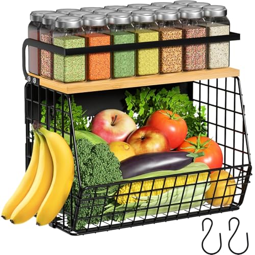 Ofiray-home Magnetic Shelf for Fridge with Wood Lid, Fruit Potato and Onion Storage Bins, Pantry Organizers & Storage, Large Container Magnetic Spice Rack for Refrigerator, Kitchen Counter, Cabinet