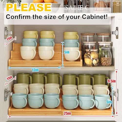 Hongtamoya 3-Tier Expandable Bamboo Mug Holder For Countertop Coffee Cup Holder Display Mug Organizer Mug Rack for Coffee Bar Organizer Mug Shelf for Cabinet for Kitchen, Home