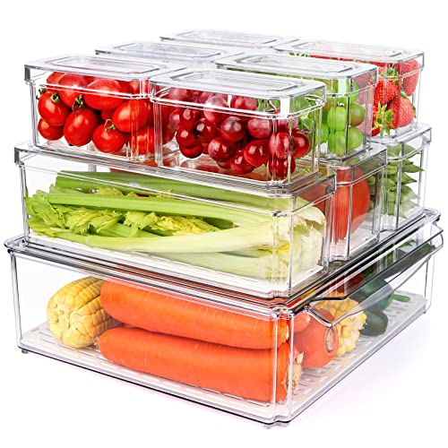 10 Pack Refrigerator Pantry Organizer Bins with Lids, Fridge Organizer Bins