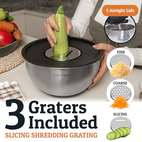 28pc Stainless Steel Mixing Bowls with Lids Set, 1.5-5 Qt, Black