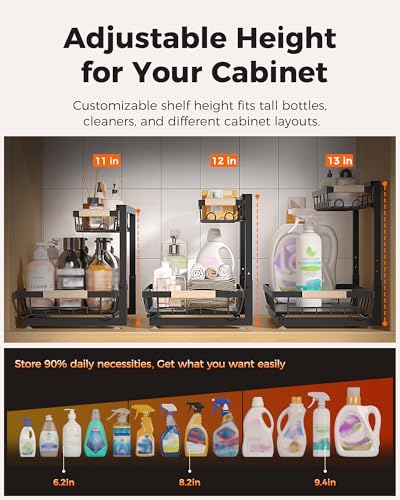 Sevenblue 2-Pack 2-Tier Height Adjustable Under Sink Organizer & Storage