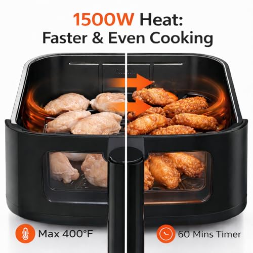 Simple Deluxe 8-in-1 Air Fryer 4 Qt, Digital Preset Airfryer with Visible Window, Nonstick and Dishwasher-Safe Basket for Chips, Bake, Wings, 60-Min Timer, 1500W, Gray
