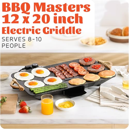 CookSimple Everyday 20"x12" Electric Griddle–1700W Nonstick ILAG Granite Surface, Large Sloped Design, Perfect for Family Meals, Pancakes&Eggs, Fast Even Heating, Easy to Clean, Granite Black