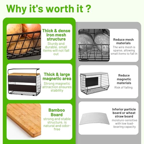 Ofiray-home Magnetic Shelf for Fridge with Wood Lid, Fruit Potato and Onion Storage Bins, Pantry Organizers & Storage, Large Container Magnetic Spice Rack for Refrigerator, Kitchen Counter, Cabinet