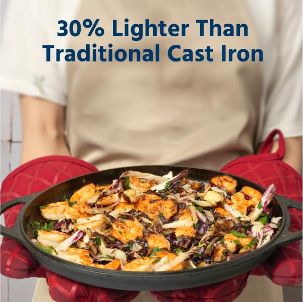COOKLIFE 12inch Lightweight Pre-Seasoned Cast Iron Griddle Smooth Grill Pan