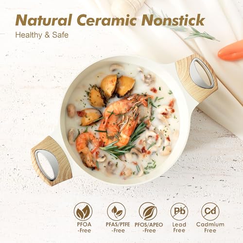 SENSARTE Ceramic Nonstick Pot, Stock Pot with Lid, Pasta Pot, 4.5 QT, White