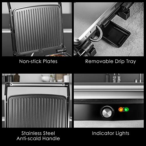 OSTBA Panini Press Grill, 4-Slice Sandwich Maker with Nonstick Plates