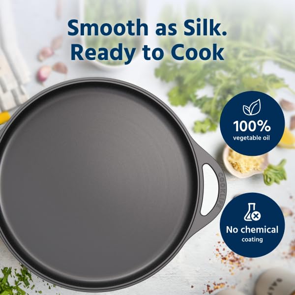 COOKLIFE 12inch Lightweight Pre-Seasoned Cast Iron Griddle Smooth Grill Pan