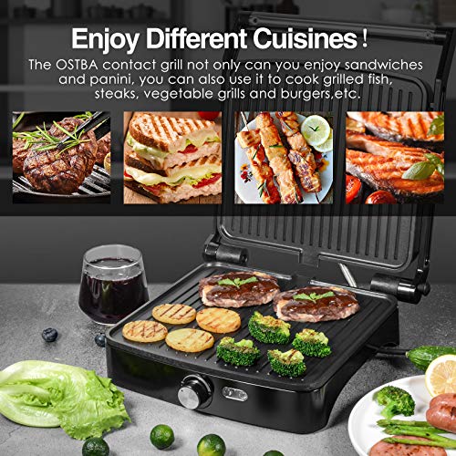 OSTBA Panini Press Grill, 4-Slice Sandwich Maker with Nonstick Plates