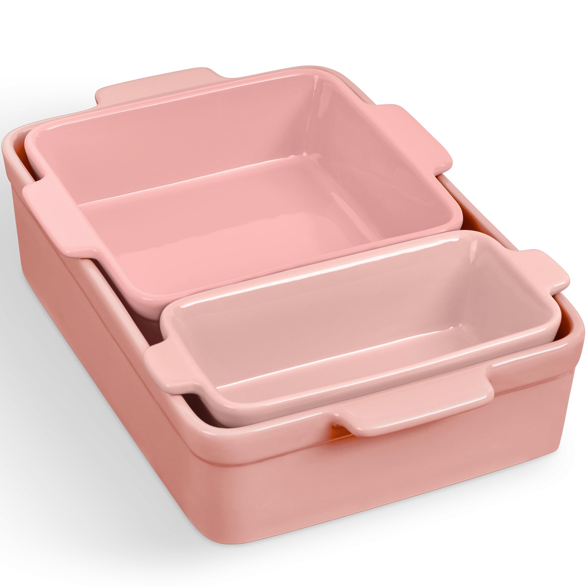 Best Choice Products 3-Piece Ceramic Casserole Baking Dish Set Pink