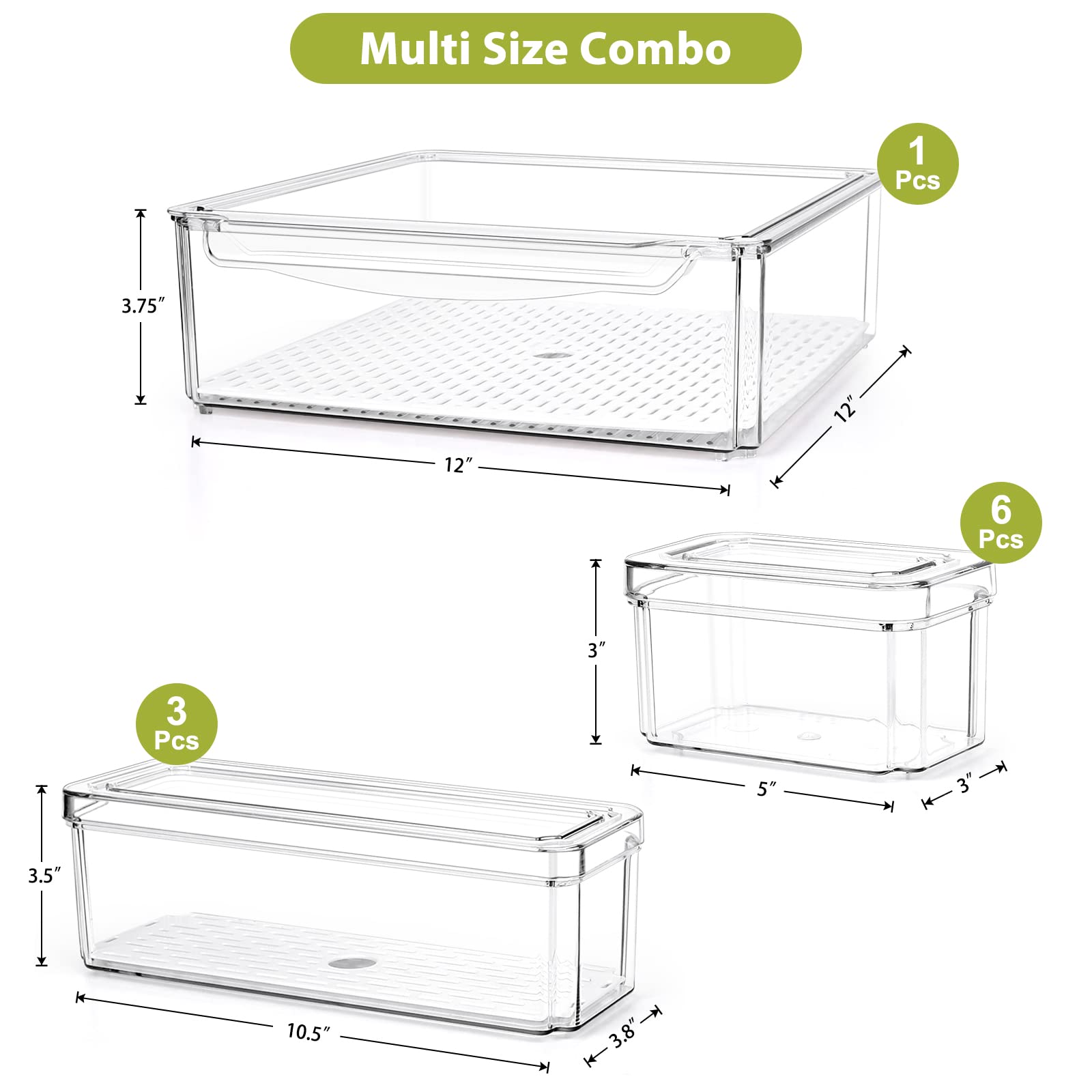 10 Pack Refrigerator Pantry Organizer Bins with Lids, Fridge Organizer Bins