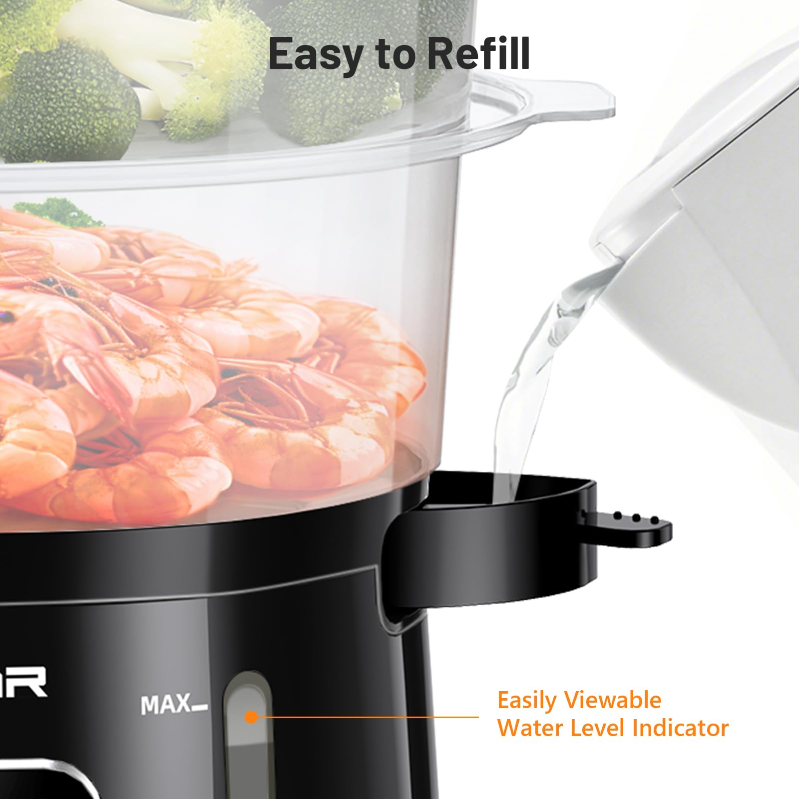 13.7QT Electric Food Steamer for Cooking, Vegetable Steamer with 3 Tiers BPA-Free Baskets, Digital Steamer with Appointment, 800W Fast Cooking, Ideal for Veggies Seafood Rice Black