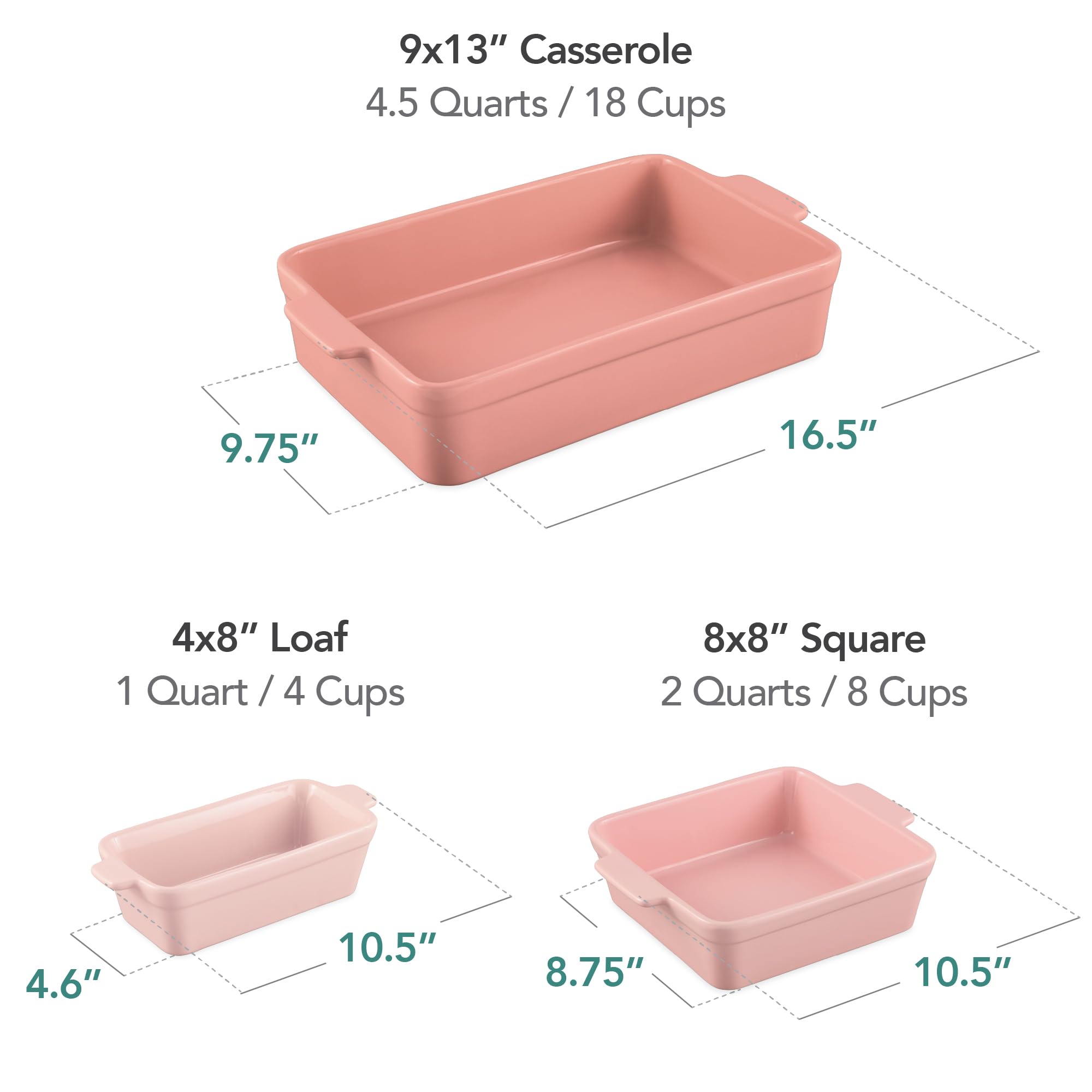 Best Choice Products 3-Piece Ceramic Casserole Baking Dish Set Pink