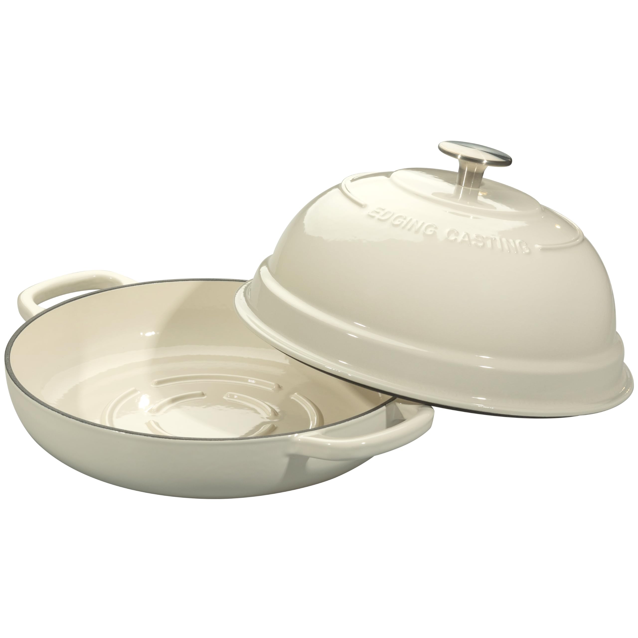 EDGING CASTING Enameled Cast Iron Dutch Oven Pot with Lid, Round Bread Oven for Homemade Sourdough Bread Baking, 6 Quart, White