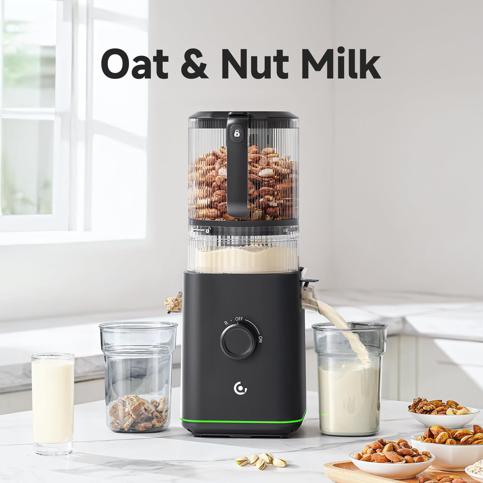 3-IN-1 Cold Press Juicer for Juice, Nut Milk & Sorbet - Self Feeding Juicer Machines with Pre-Cut Blade, 6.5"&100oz Extra Large Chute Fits Whole Fruits & Vegetables, High Yield, Easy Clean