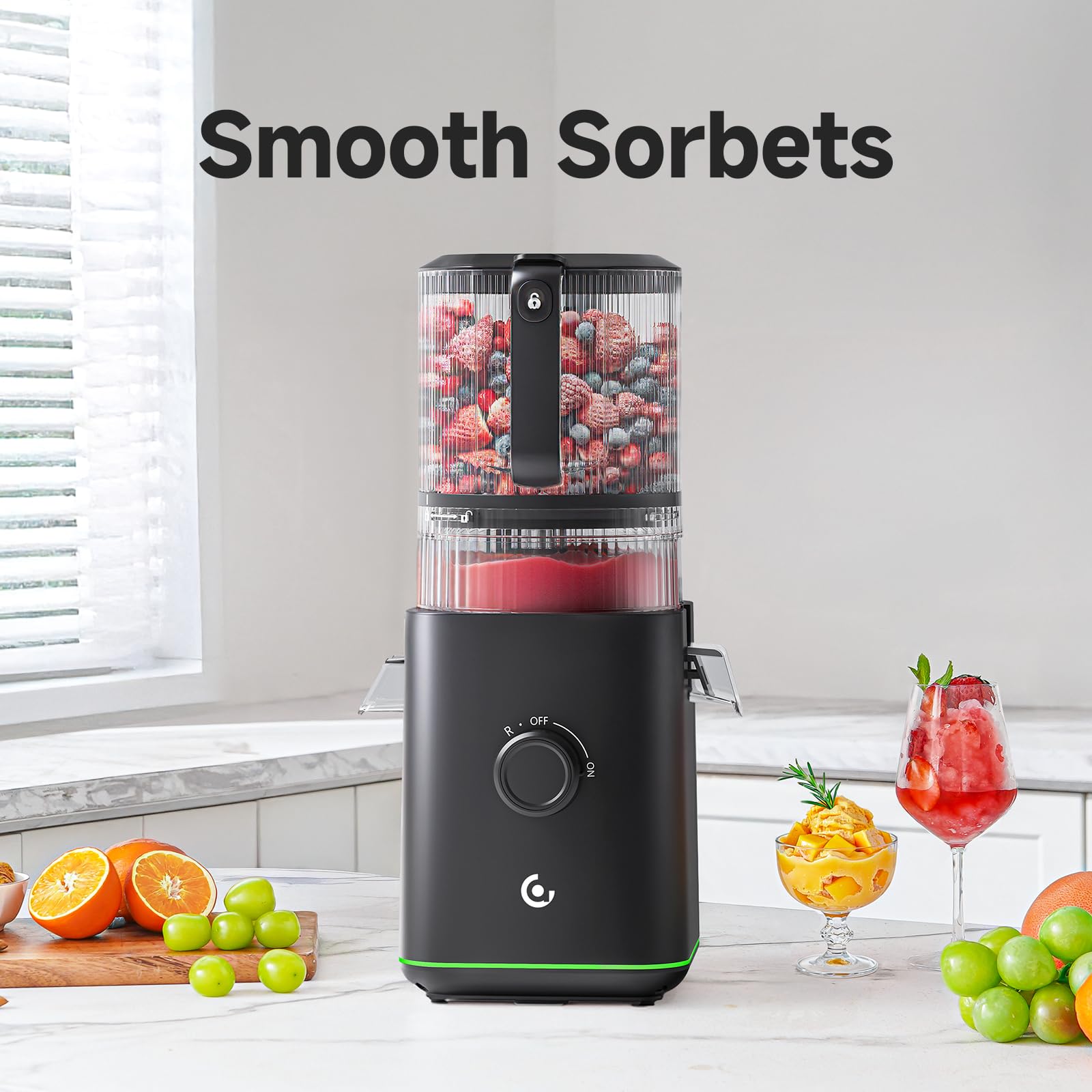 3-IN-1 Cold Press Juicer for Juice, Nut Milk & Sorbet - Self Feeding Juicer Machines with Pre-Cut Blade, 6.5"&100oz Extra Large Chute Fits Whole Fruits & Vegetables, High Yield, Easy Clean
