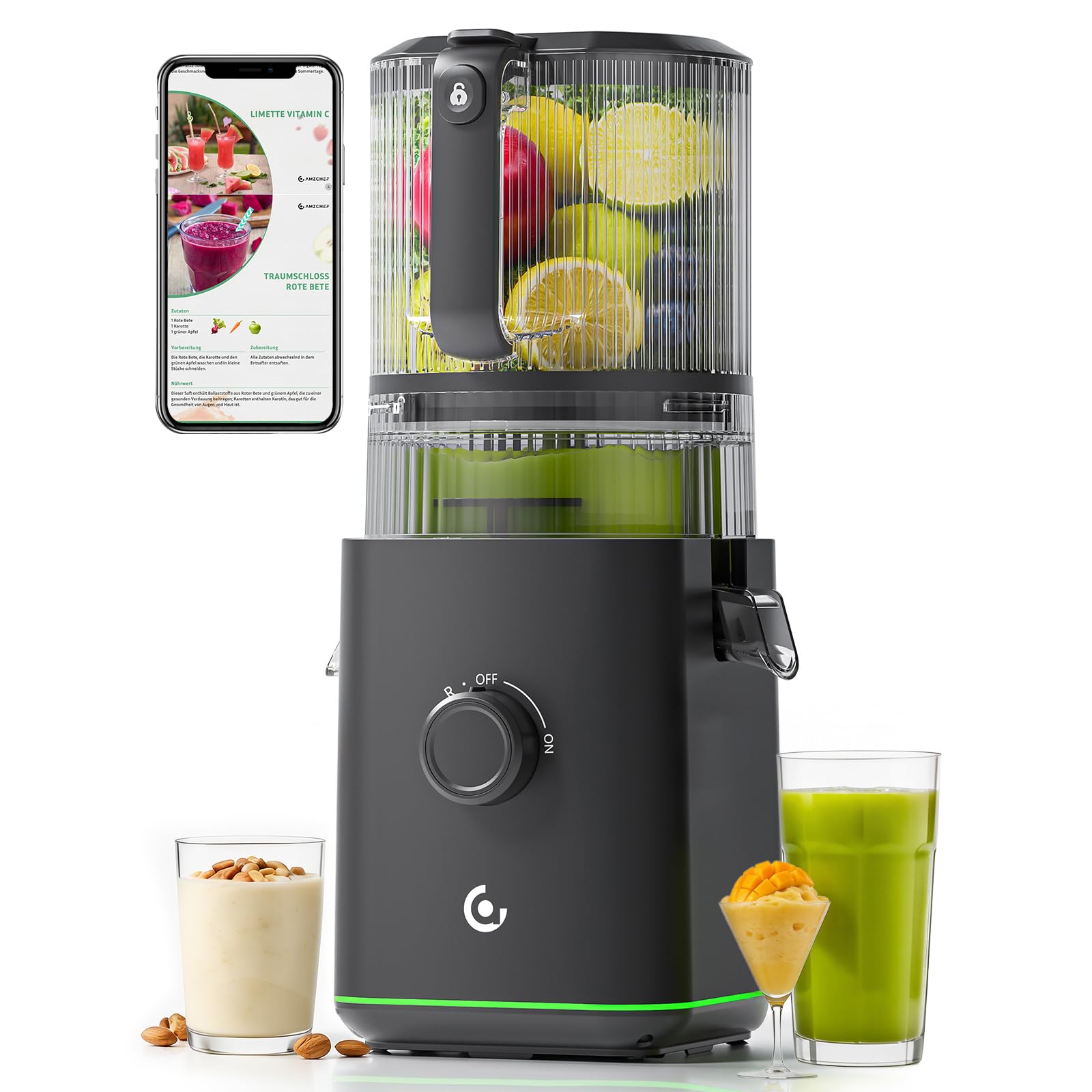 3-IN-1 Cold Press Juicer for Juice, Nut Milk & Sorbet - Self Feeding Juicer Machines with Pre-Cut Blade, 6.5"&100oz Extra Large Chute Fits Whole Fruits & Vegetables, High Yield, Easy Clean