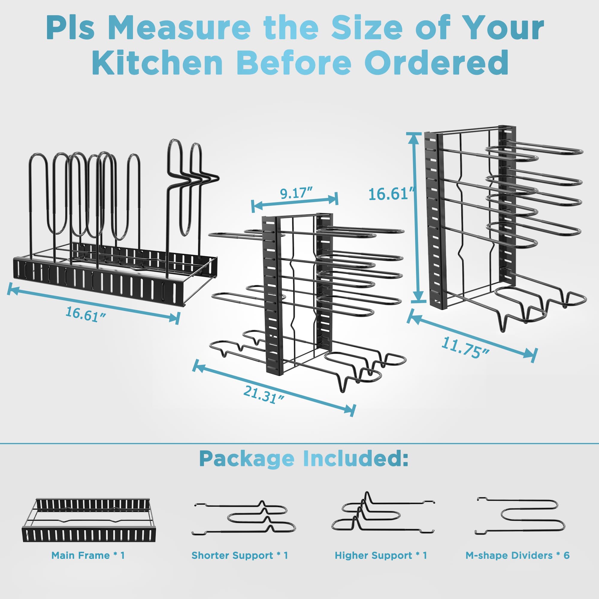 ORDORA Pots and Pans Organizer Under Cabinet 16.6", 8-Tier Adjustable Rack