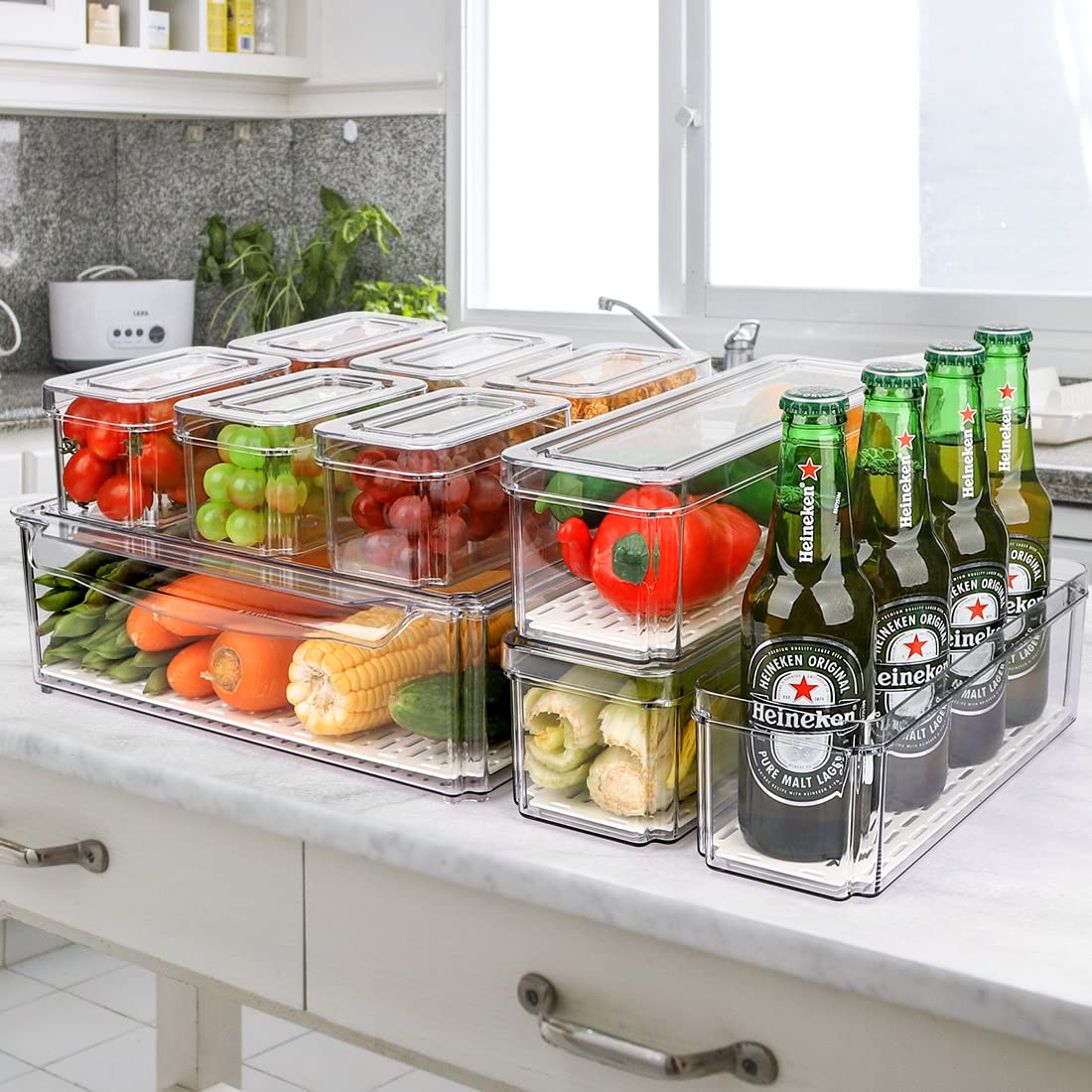 10 Pack Refrigerator Pantry Organizer Bins with Lids, Fridge Organizer Bins