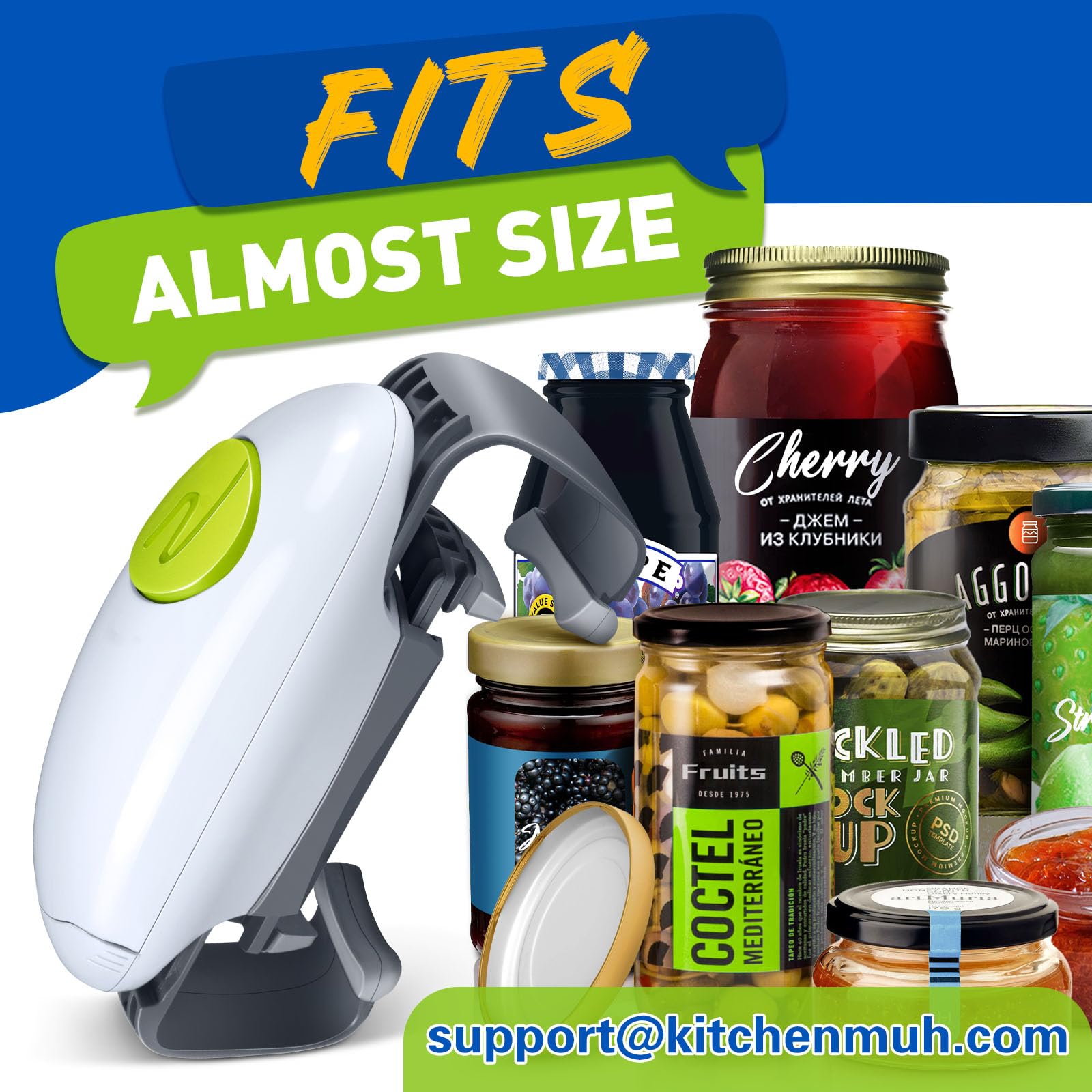 KITCHENMUH Higher Torque Electric Jar Opener for Seniors with Arthritis Fit Almost Jars Size, Automatic Jar Opener for Weak Hands, Hands Free Battery Operated Bottle Opener for Arthritic Hands (White)