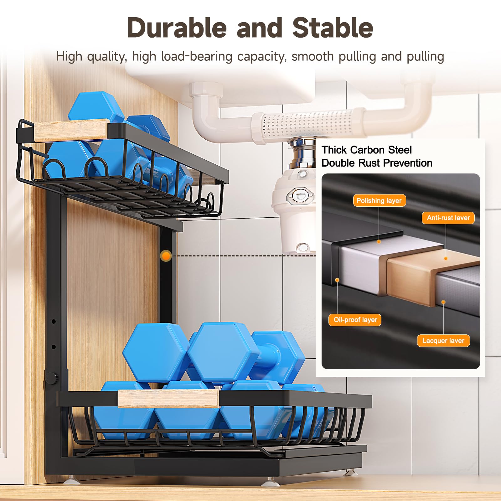 Sevenblue 2-Pack 2-Tier Height Adjustable Under Sink Organizer & Storage