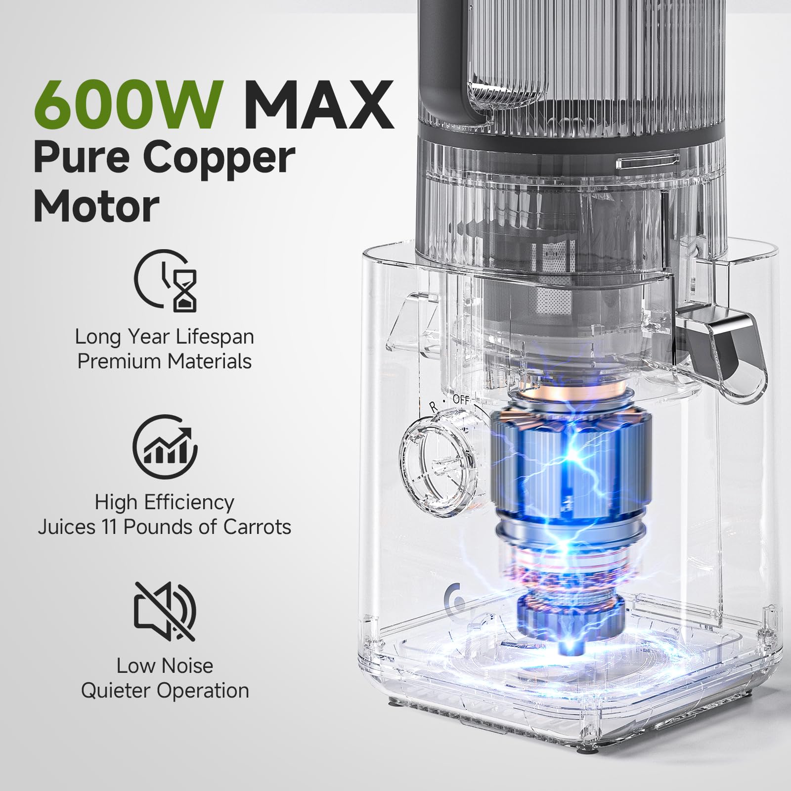 3-IN-1 Cold Press Juicer for Juice, Nut Milk & Sorbet - Self Feeding Juicer Machines with Pre-Cut Blade, 6.5"&100oz Extra Large Chute Fits Whole Fruits & Vegetables, High Yield, Easy Clean