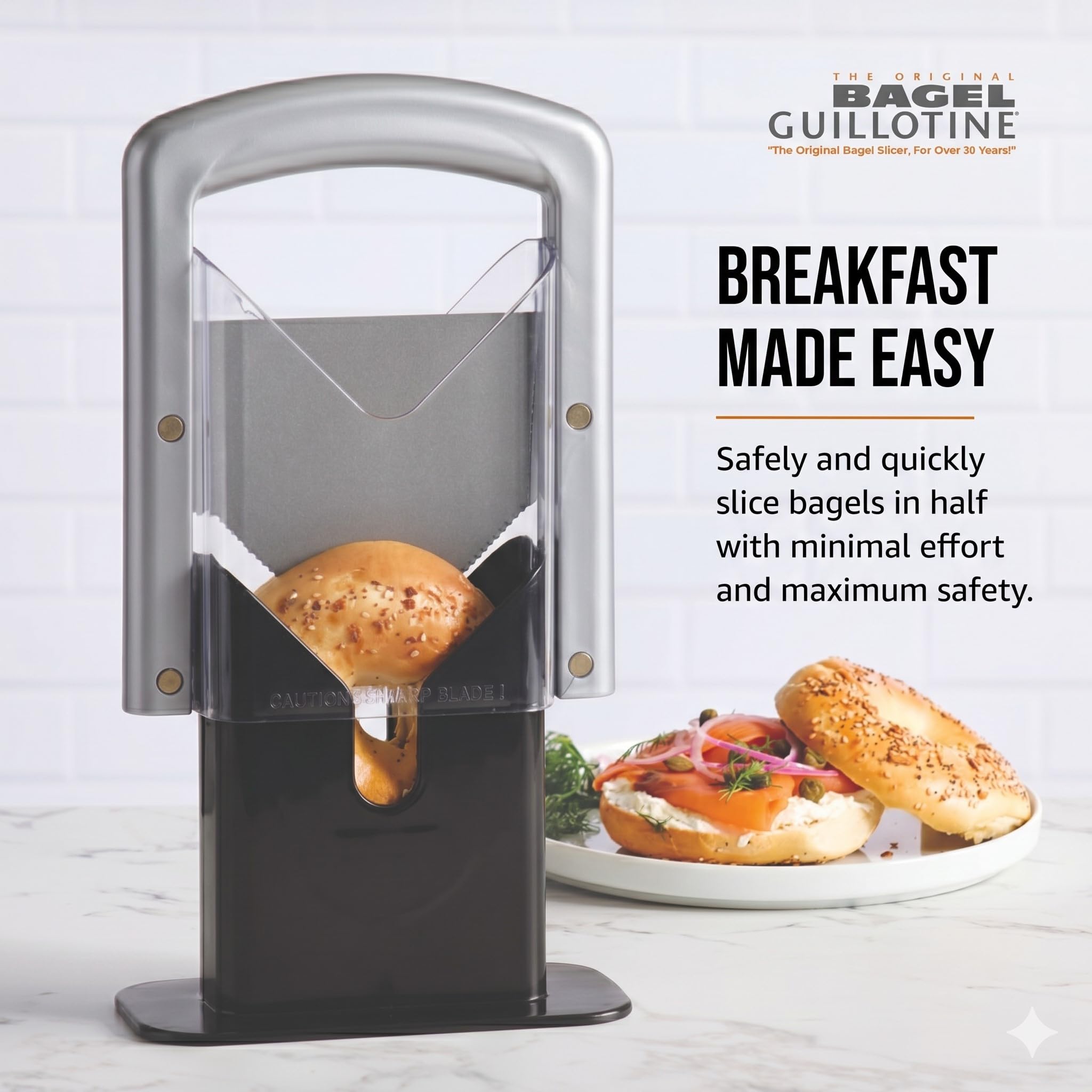 Hoan Bagel Biter Bagel Slicer and Cutter with Safety Shields - Guillotine Style Bagel Cutter Slicer for Large and Small Bagels, English Muffins, Buns, and Rolls - Compact, Dishwasher Safe
