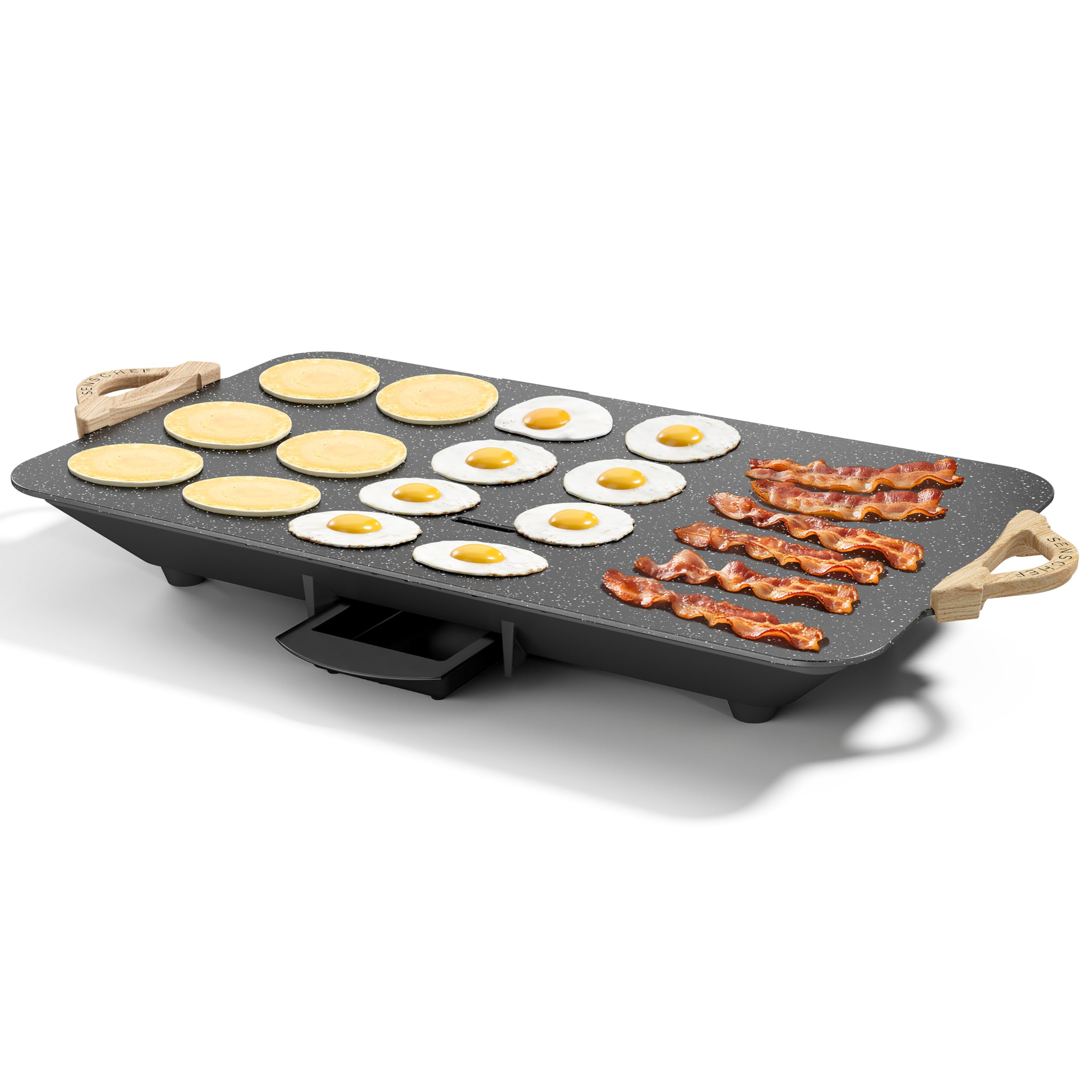 CookSimple Everyday 20"x12" Electric Griddle–1700W Nonstick ILAG Granite Surface, Large Sloped Design, Perfect for Family Meals, Pancakes&Eggs, Fast Even Heating, Easy to Clean, Granite Black