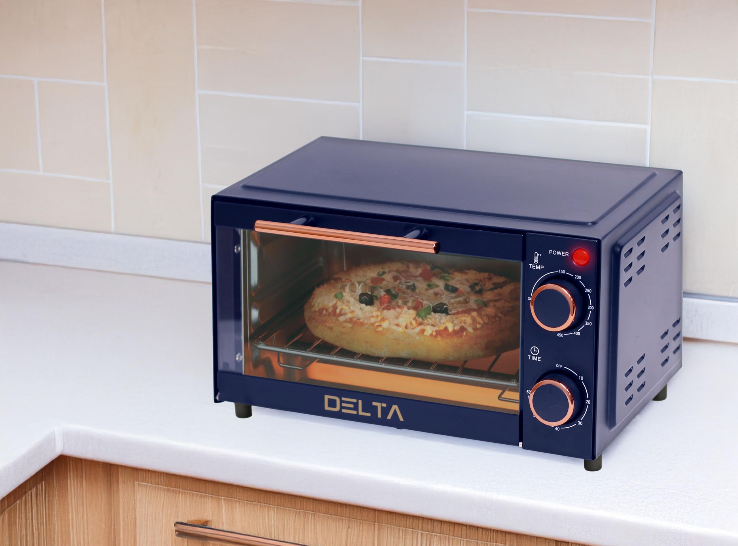 2 Slice Toaster Oven, Small Countertop Oven, Compact Mini Oven Fits 9” Pizza, with Timer & Temperature Control with Baking Tray & Rack for Kitchen, Dorm, Apartment, 750W