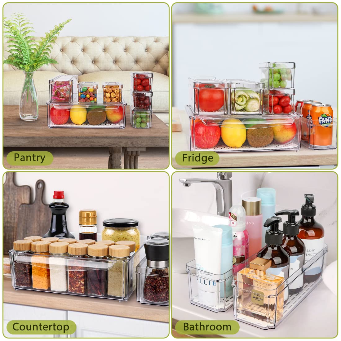 10 Pack Refrigerator Pantry Organizer Bins with Lids, Fridge Organizer Bins