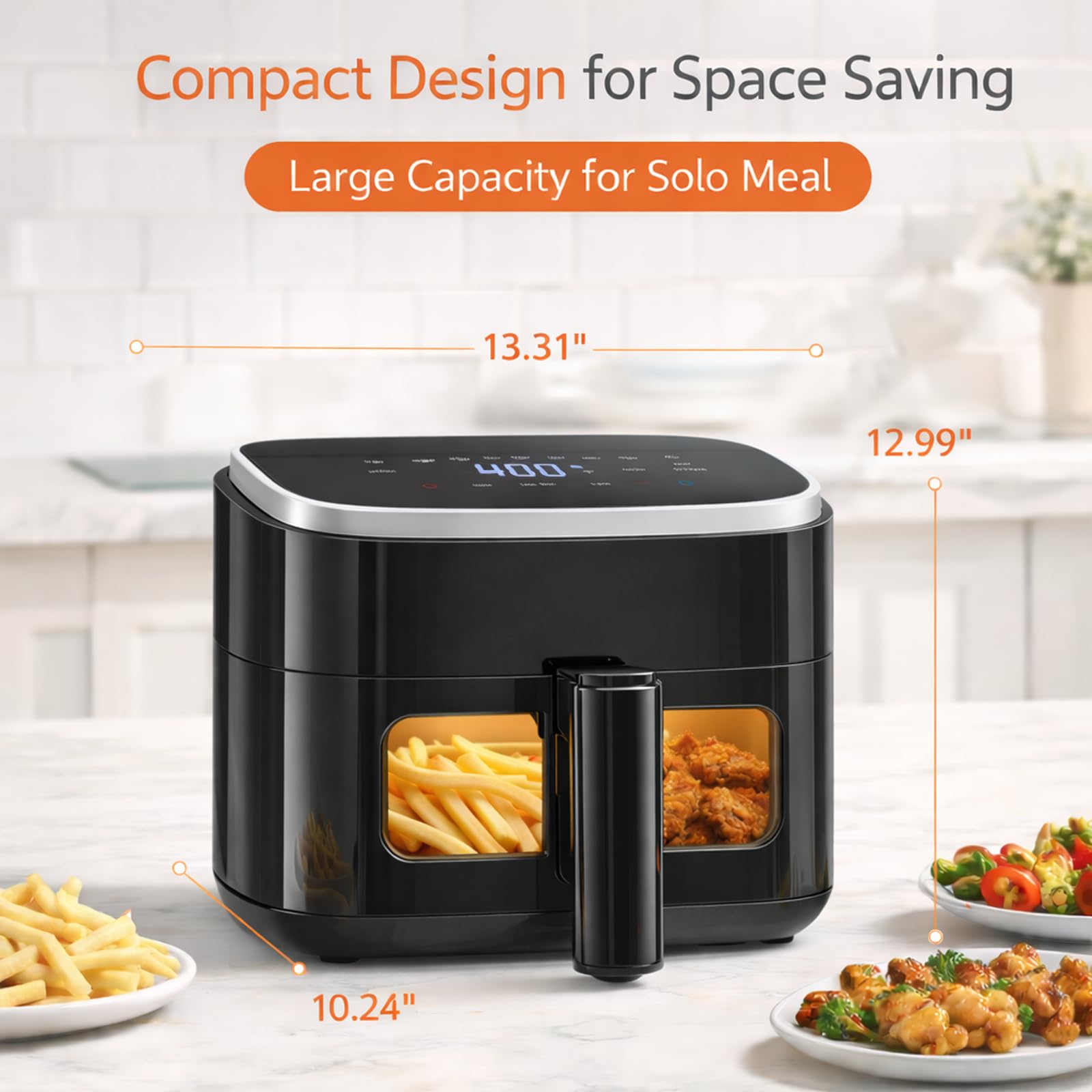 Simple Deluxe 8-in-1 Air Fryer 4 Qt, Digital Preset Airfryer with Visible Window, Nonstick and Dishwasher-Safe Basket for Chips, Bake, Wings, 60-Min Timer, 1500W, Gray