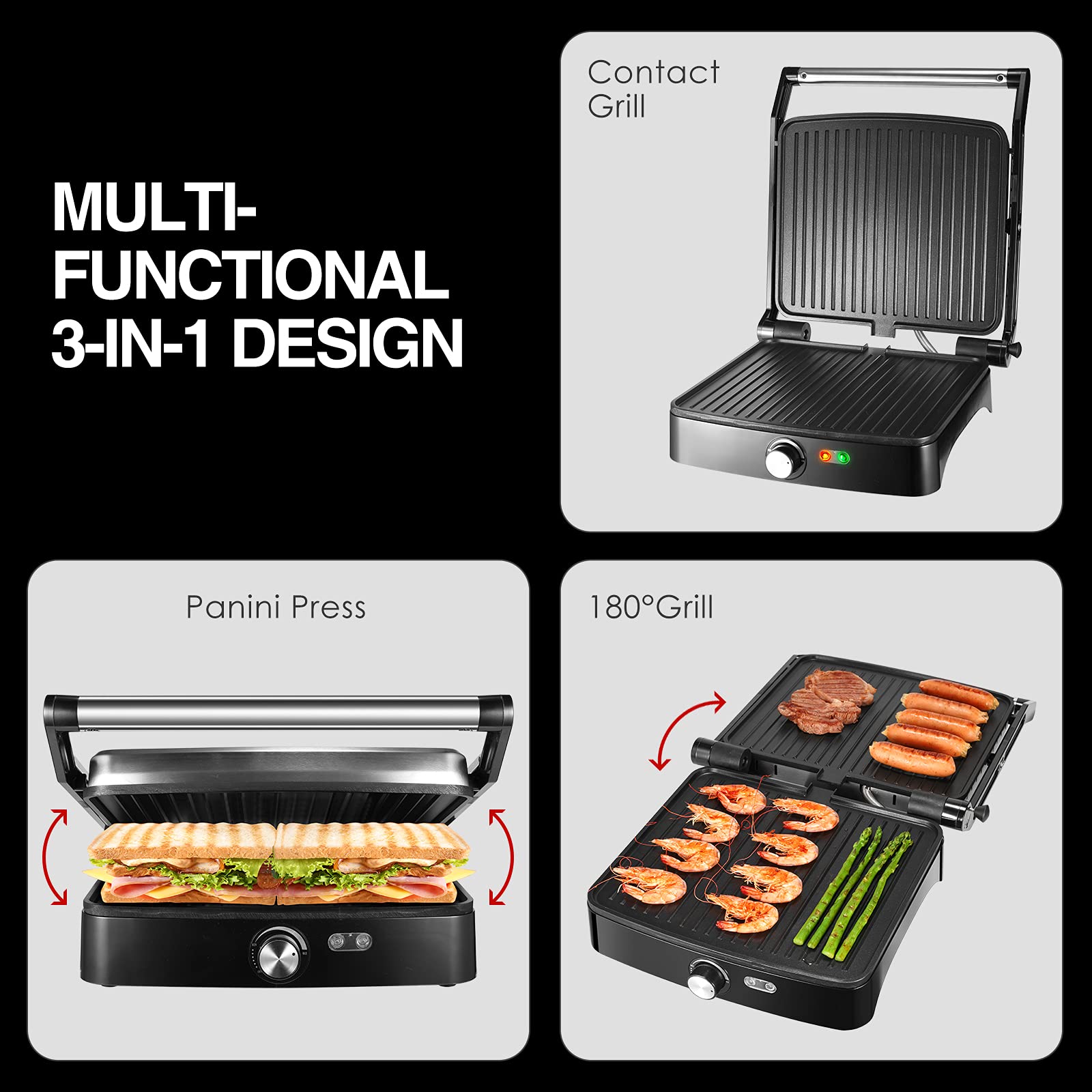 OSTBA Panini Press Grill, 4-Slice Sandwich Maker with Nonstick Plates