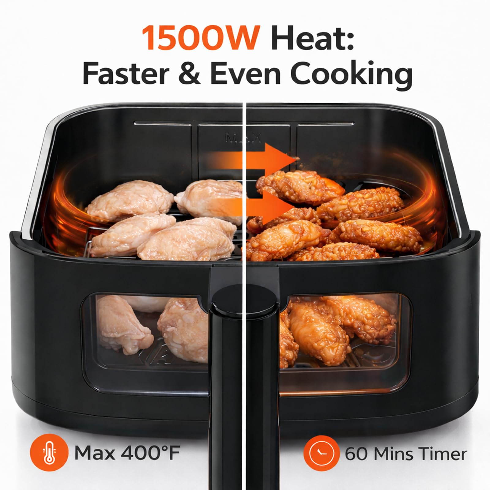 Simple Deluxe 8-in-1 Air Fryer 4 Qt, Digital Preset Airfryer with Visible Window, Nonstick and Dishwasher-Safe Basket for Chips, Bake, Wings, 60-Min Timer, 1500W, Gray