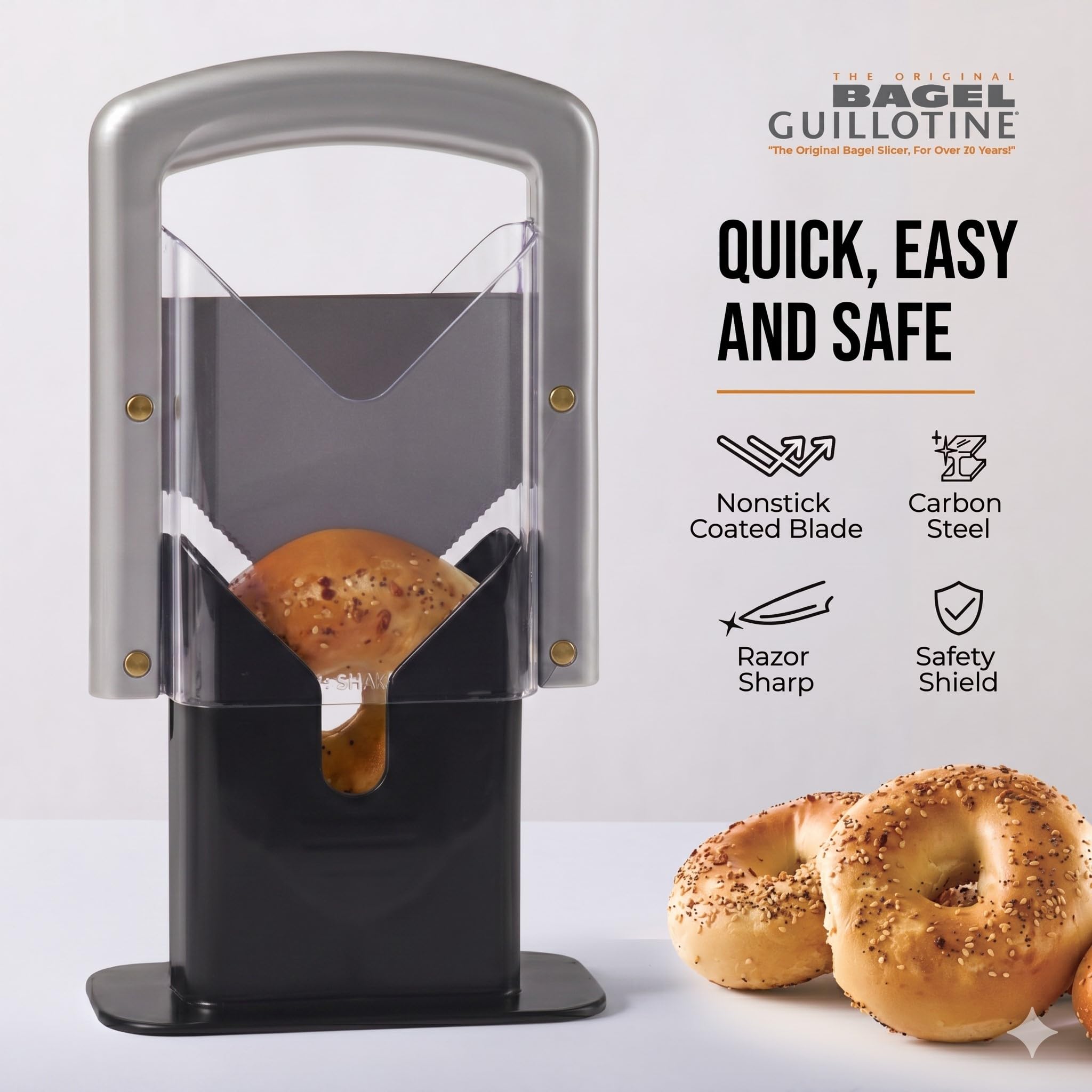 Hoan Bagel Biter Bagel Slicer and Cutter with Safety Shields - Guillotine Style Bagel Cutter Slicer for Large and Small Bagels, English Muffins, Buns, and Rolls - Compact, Dishwasher Safe