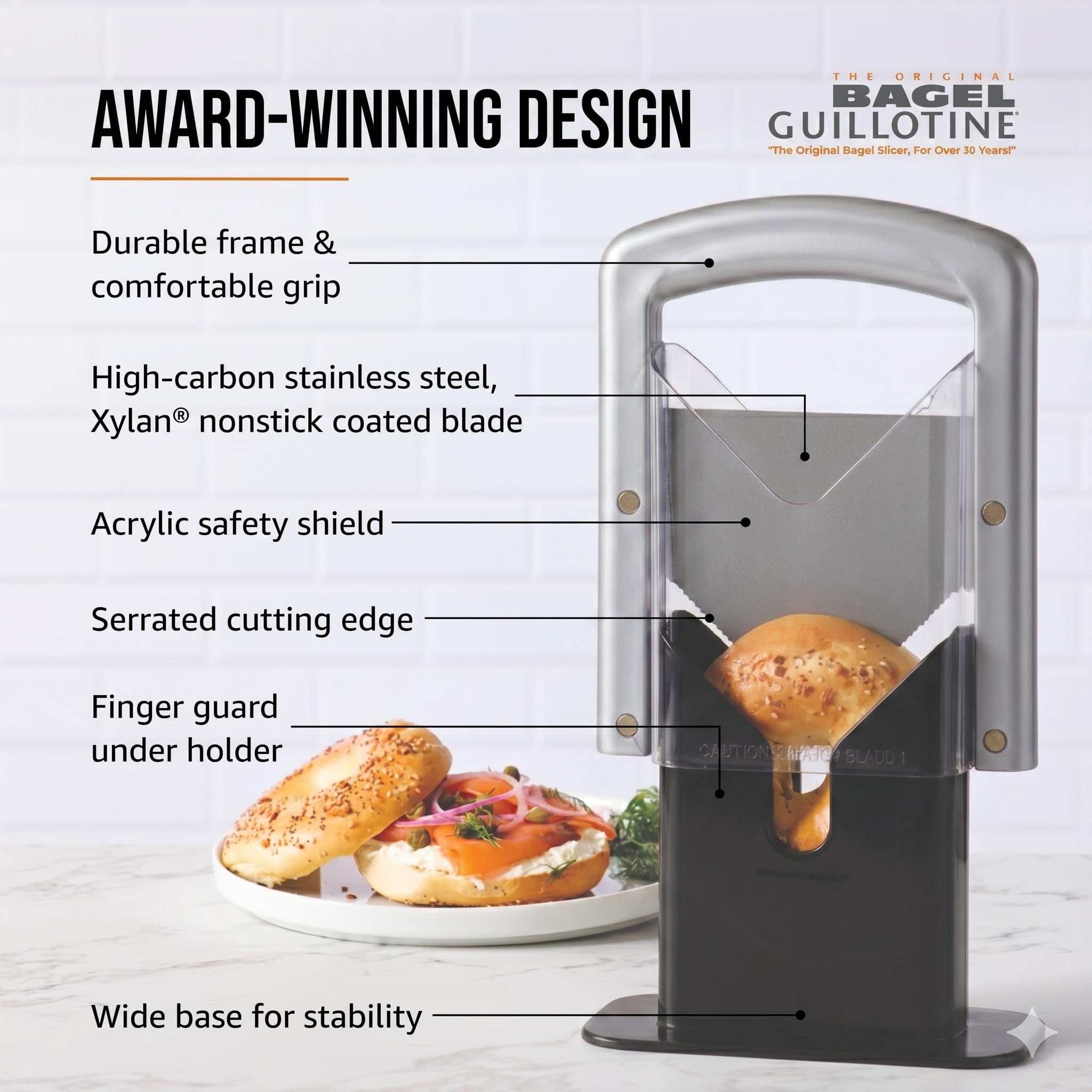 Hoan Bagel Biter Bagel Slicer and Cutter with Safety Shields - Guillotine Style Bagel Cutter Slicer for Large and Small Bagels, English Muffins, Buns, and Rolls - Compact, Dishwasher Safe
