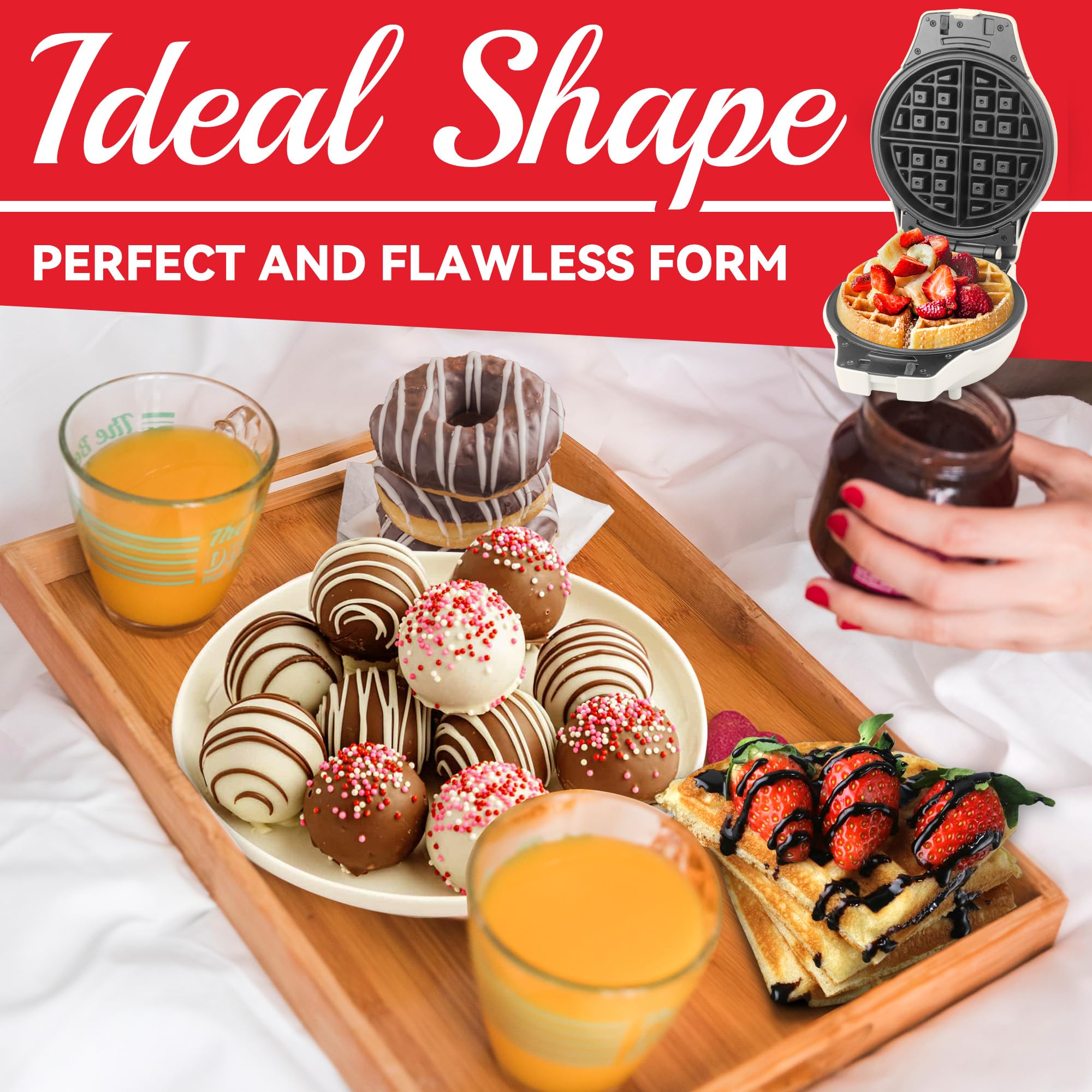 SugarWhisk Thick Belgian Waffle Maker with 3 Removable Plates, 7” Non Stick Belgian Waffle Iron Removable Plates, 3 in 1 Mini Donut Maker Machine, Cake Pop Maker Machine Set with Accessories & Tools