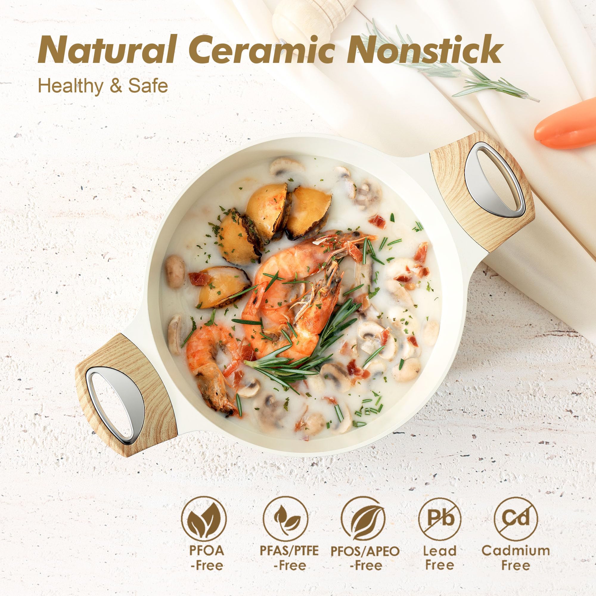 SENSARTE Ceramic Nonstick Pot, Stock Pot with Lid, Pasta Pot, 4.5 QT, White