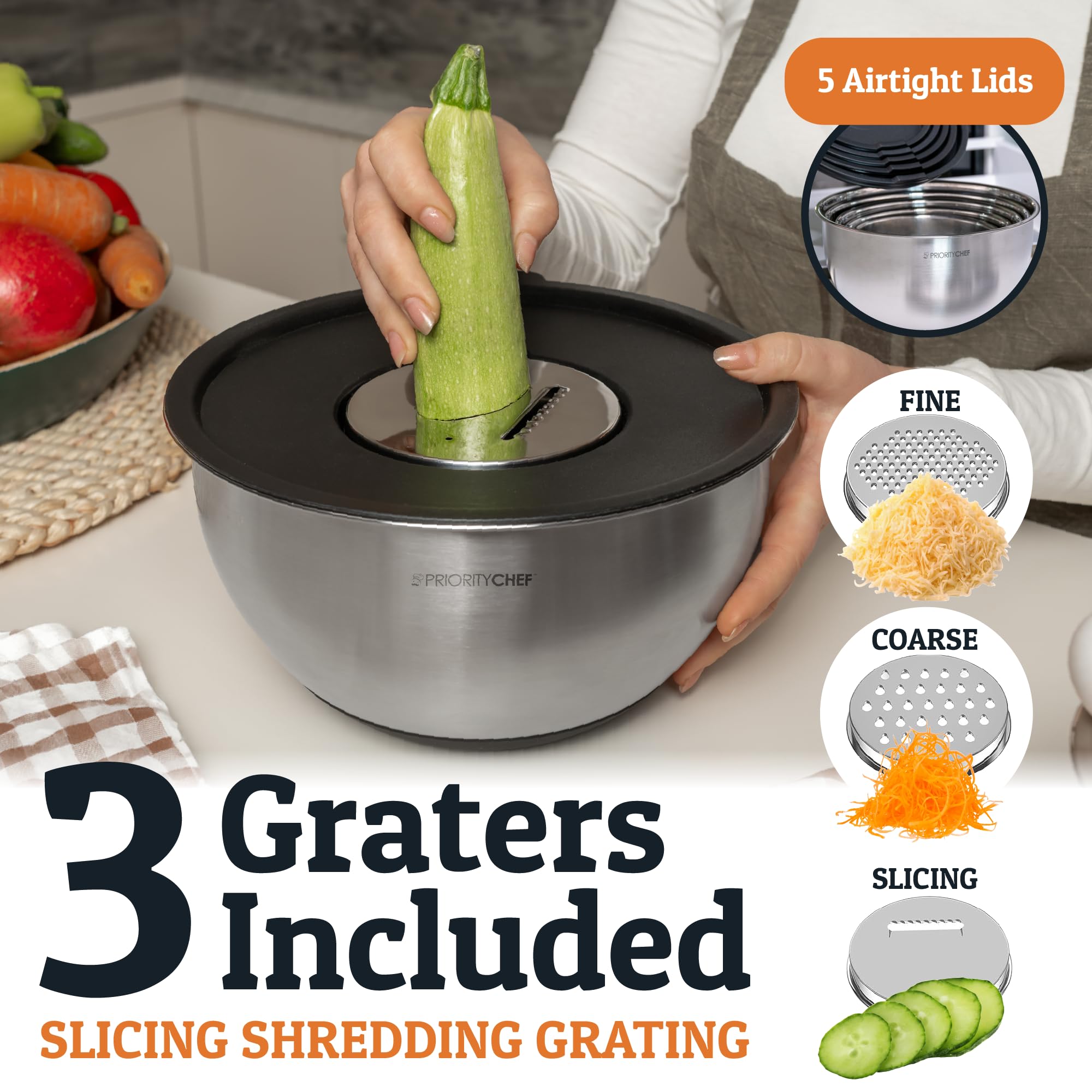 28pc Stainless Steel Mixing Bowls with Lids Set, 1.5-5 Qt, Black