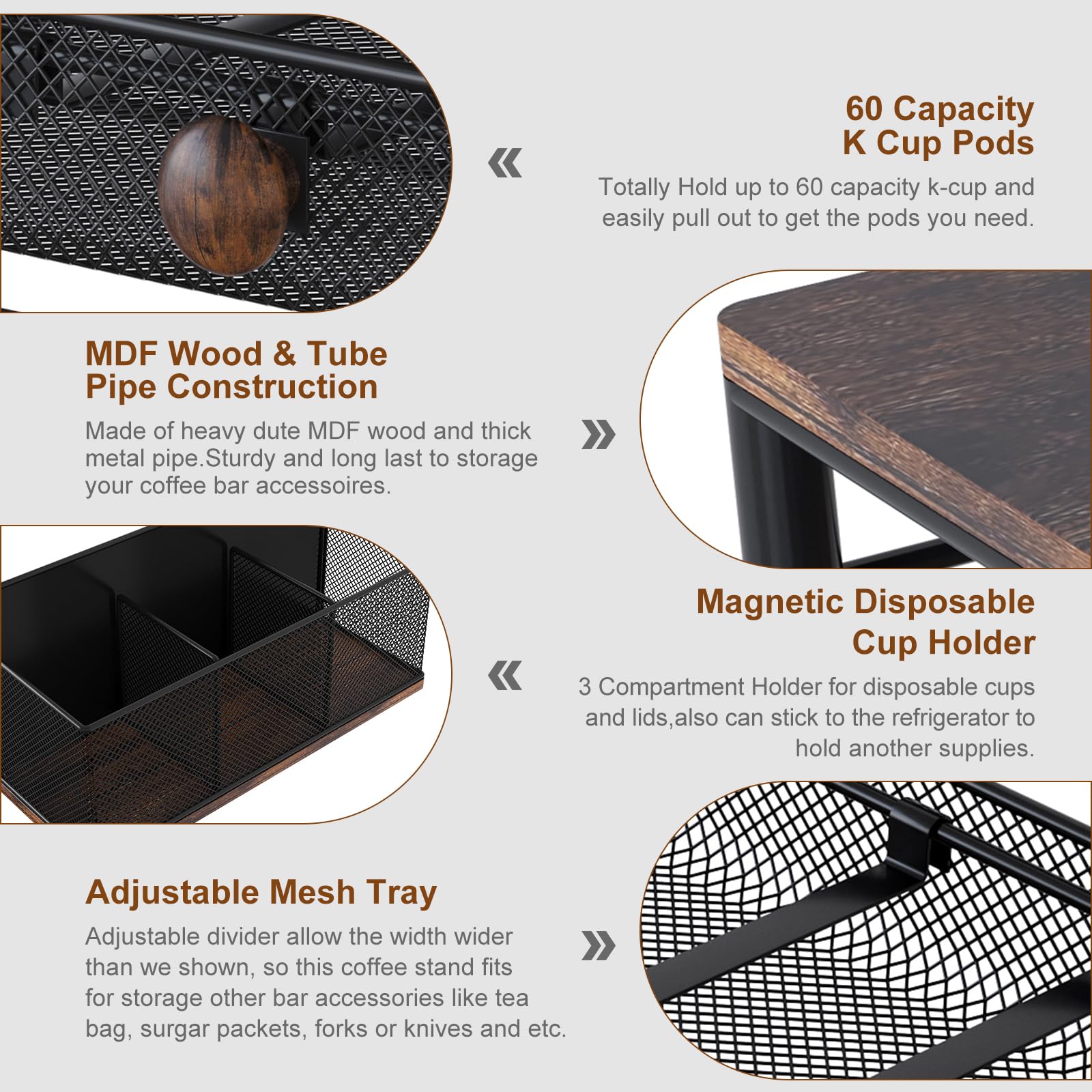 TQVAI K Cup Holder - 60 Capsule Capacity 2 Tier Sliding Pods Storage Drawer with Disposable Cups & Lids Holder, Coffee Bar Station Organizer for Countertop, Black