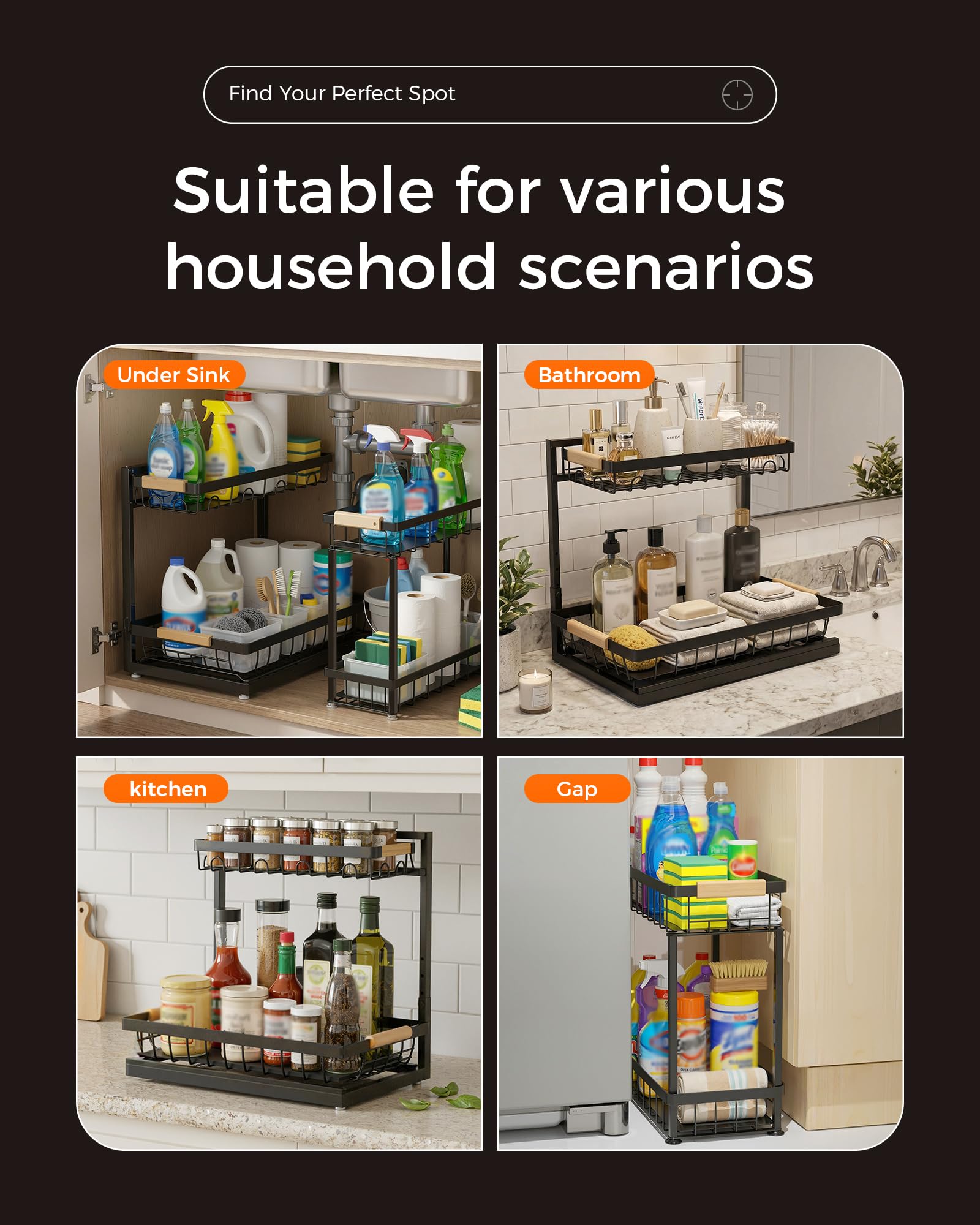 Sevenblue 2-Pack 2-Tier Height Adjustable Under Sink Organizer & Storage