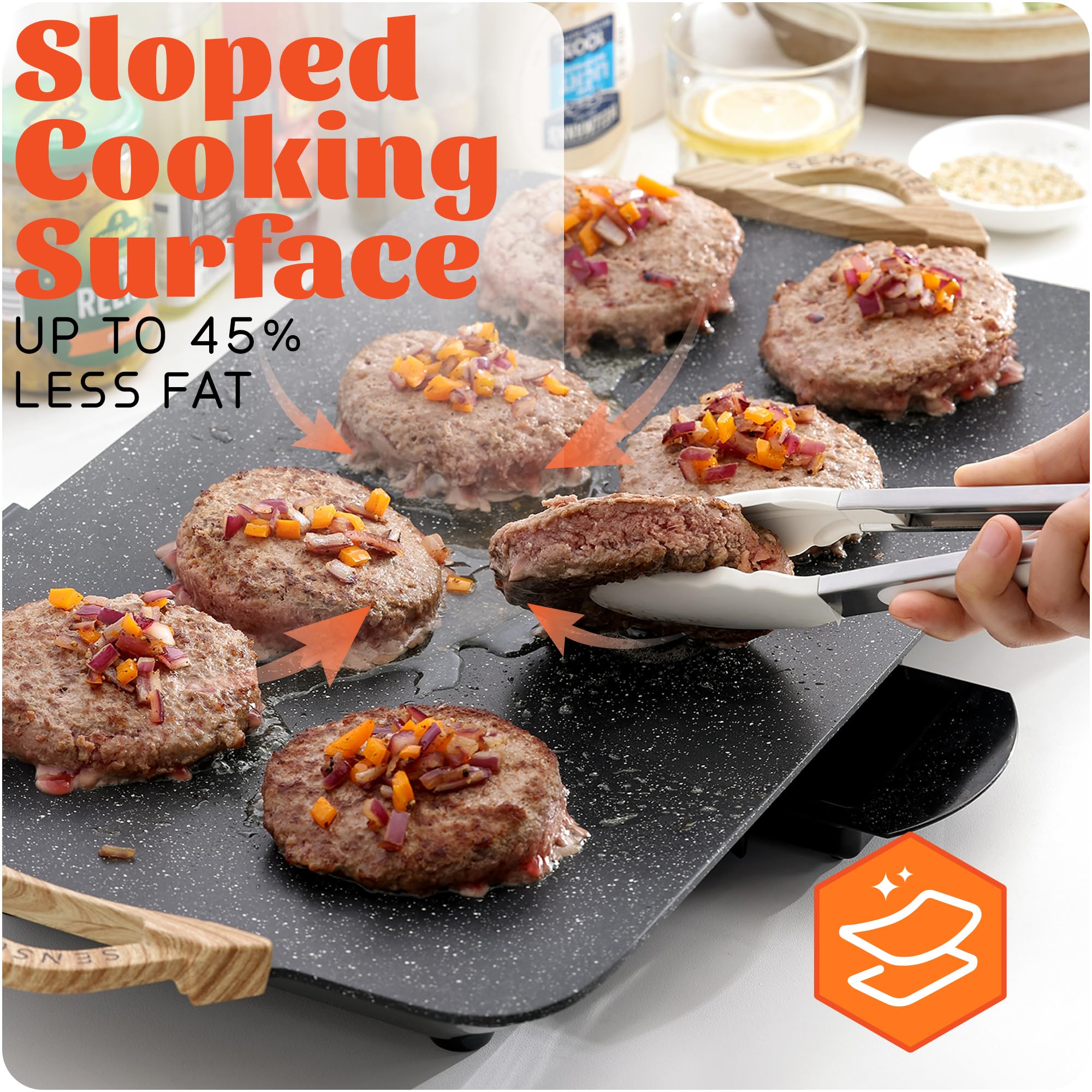 CookSimple Everyday 20"x12" Electric Griddle–1700W Nonstick ILAG Granite Surface, Large Sloped Design, Perfect for Family Meals, Pancakes&Eggs, Fast Even Heating, Easy to Clean, Granite Black
