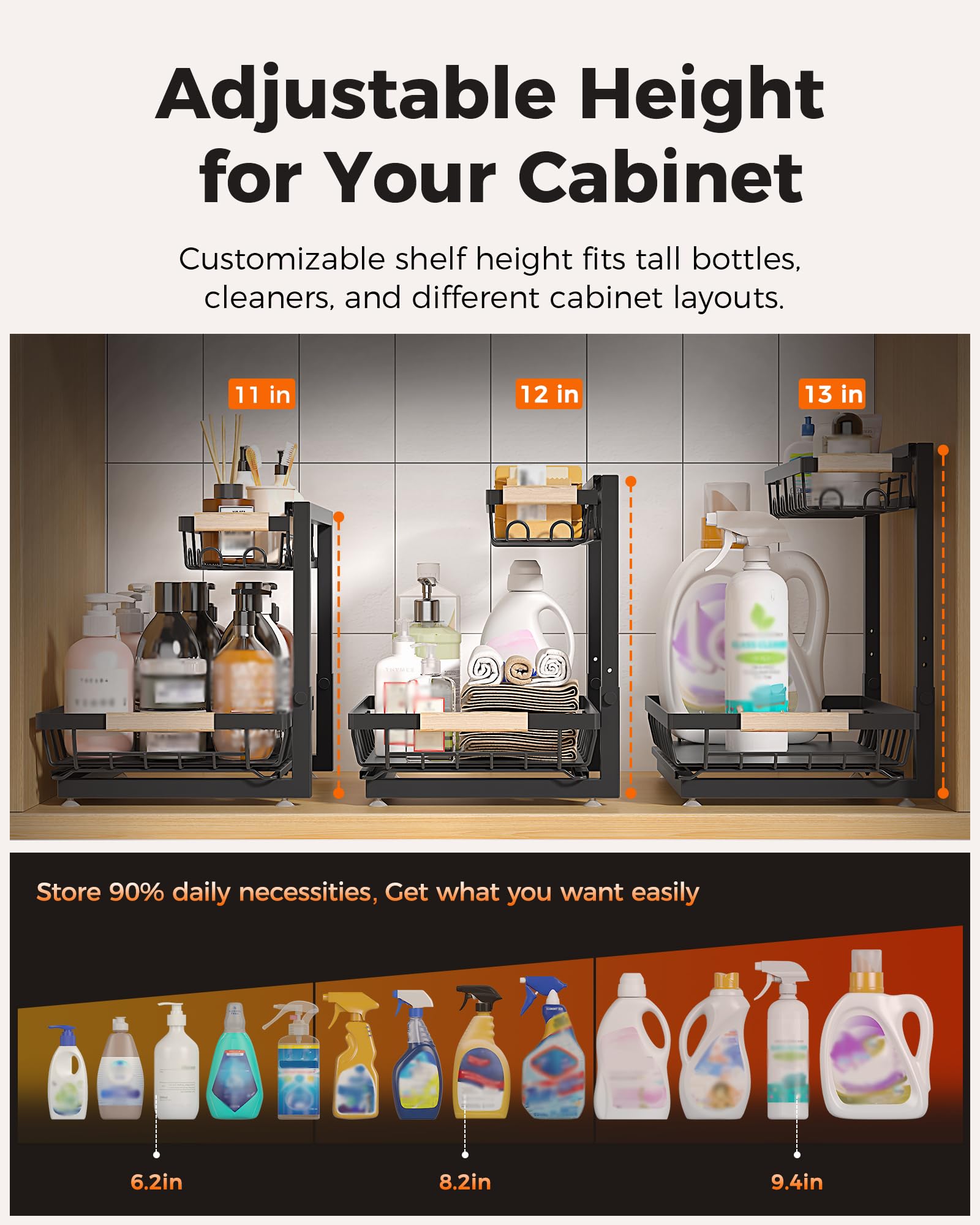 Sevenblue 2-Pack 2-Tier Height Adjustable Under Sink Organizer & Storage