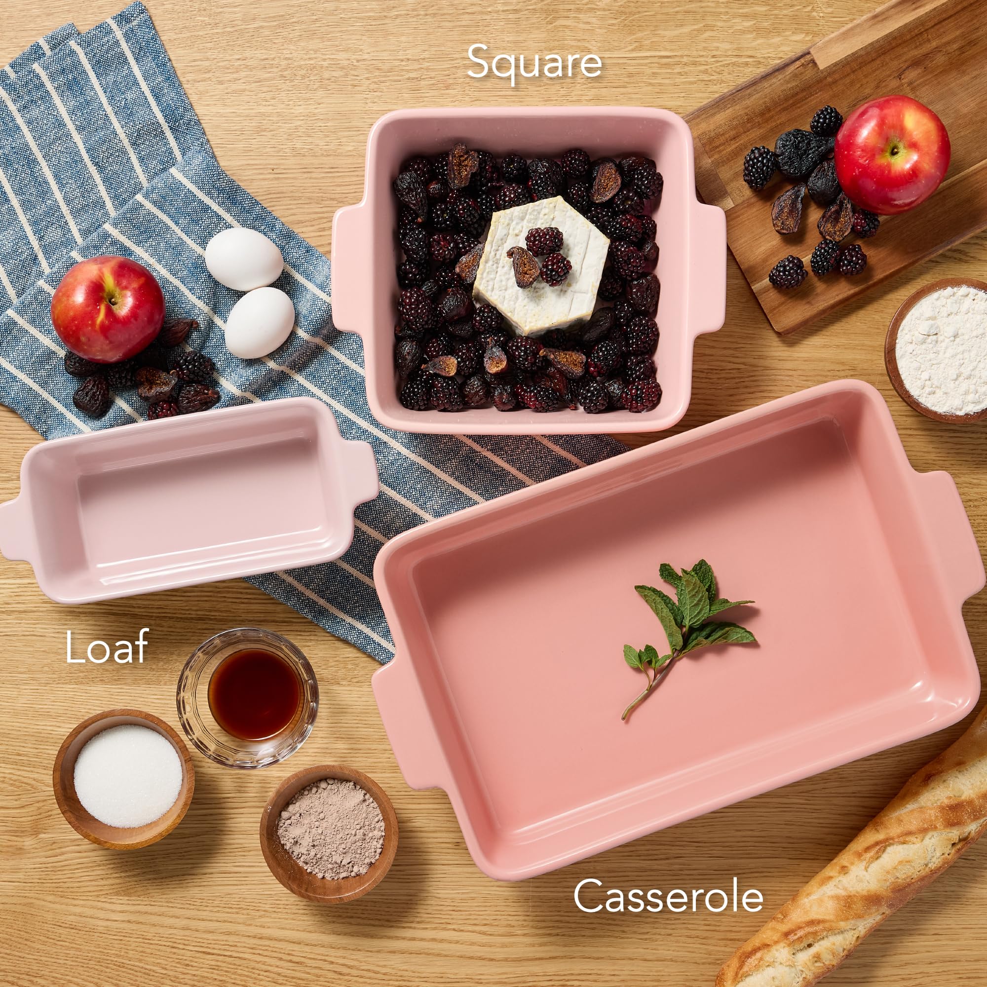 Best Choice Products 3-Piece Ceramic Casserole Baking Dish Set Pink