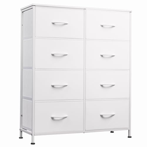 WLIVE 8 Drawer White Fabric Dresser for Bedroom, Tall Storage Tower