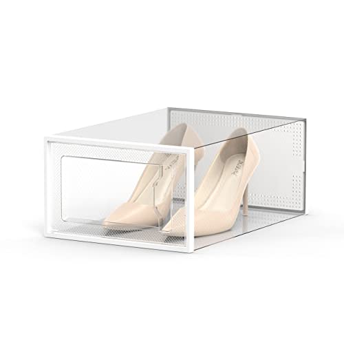 SEE SPRING 12 Pack Shoe Storage Box, Clear Plastic Stackable Shoe Organizer for Closet, Space Saving Foldable Shoe Rack Sneaker Container Bin Holder