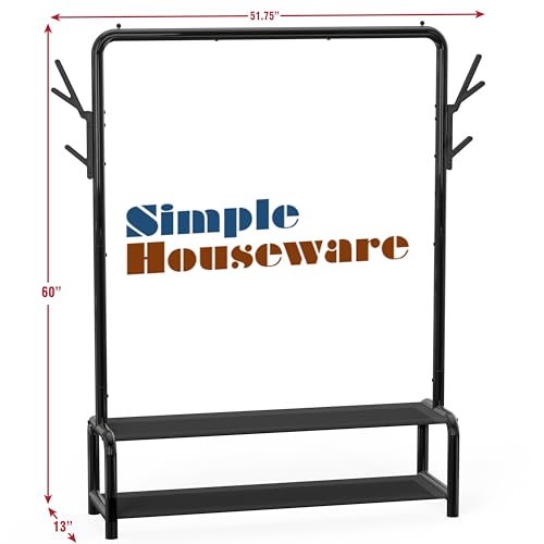 Simple Houseware 52" W Freestanding Closet Garment Rack with Shelves, Black